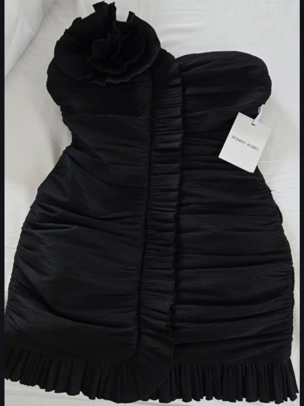 Ronny kobo one shoulder black mini dress